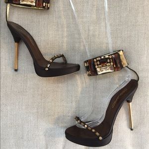 Dsquared2 women’s brown satin jeweled stiletto 38